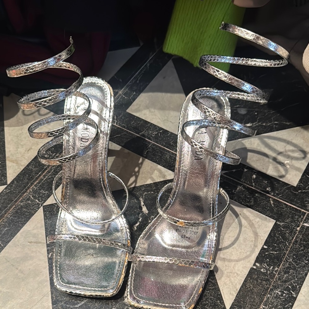 Silver Strappy Heels